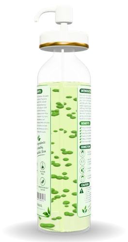 Back of the bottle showing the gel, beads and dip tube